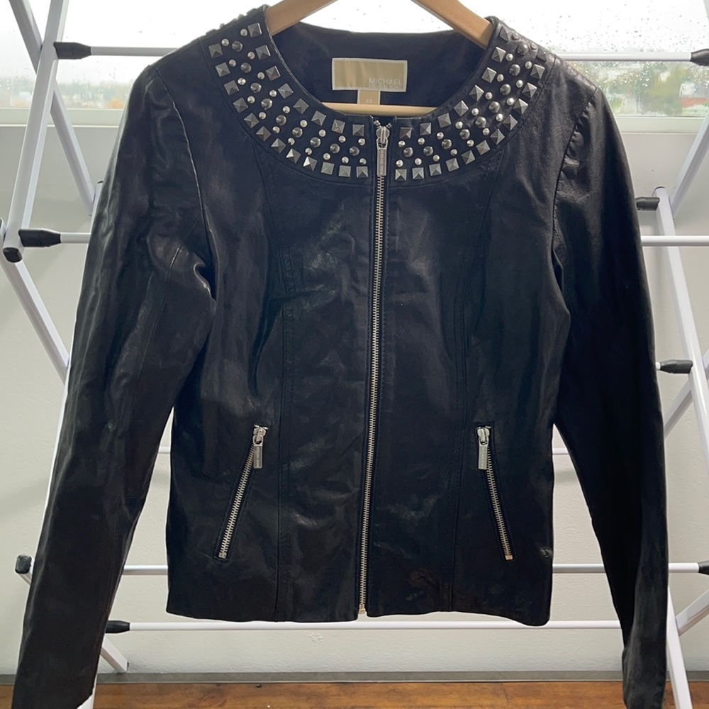 Michael Kors Black Studded Leather Jacket